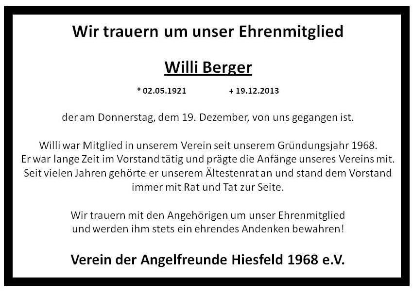 Du betrachtest gerade Trauer um Willi Berger